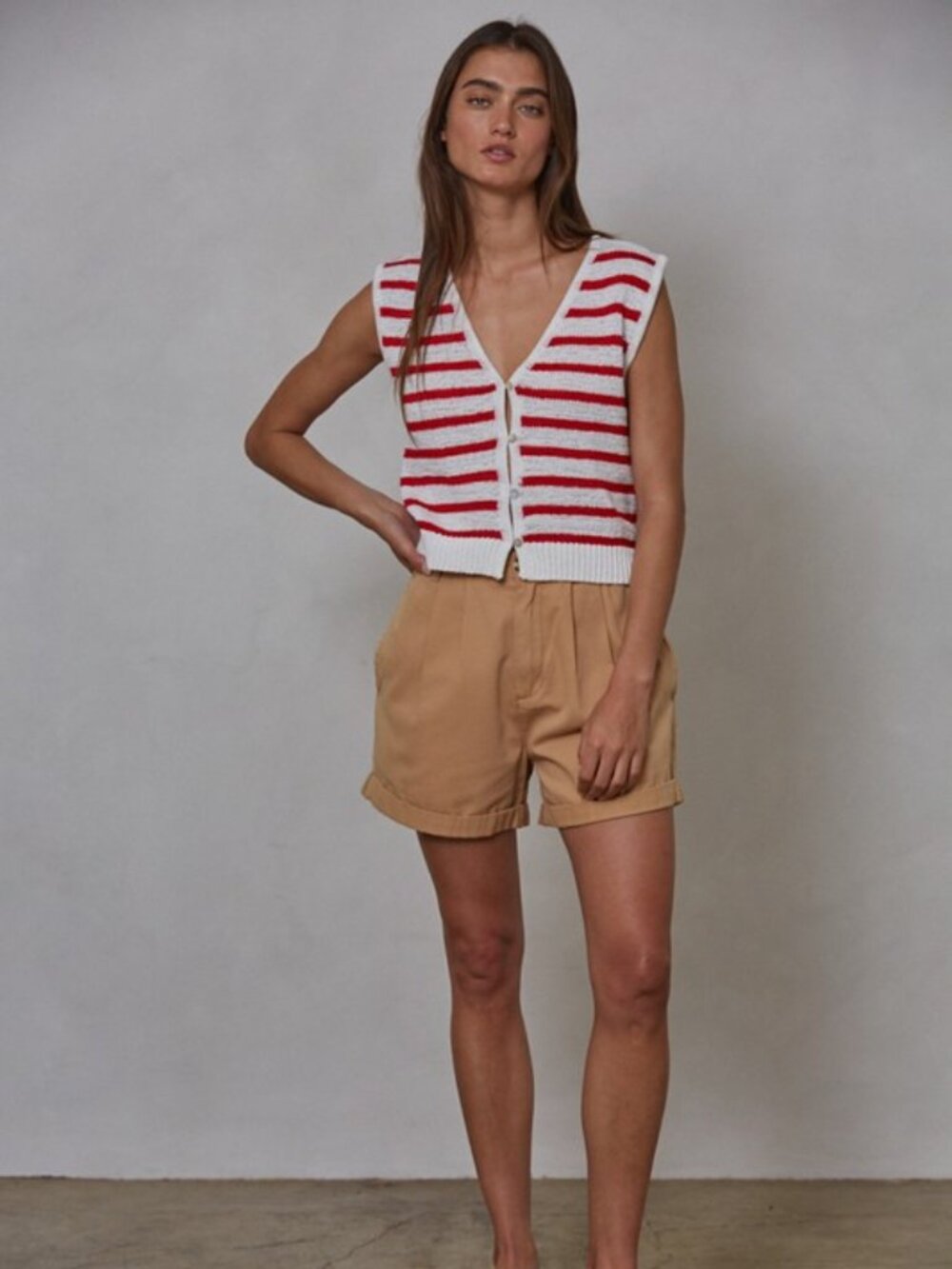 Gayley Red and White Striped Knit Vest Top - Picture 2 of 3